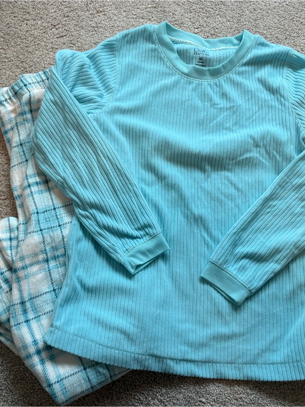 croft & barrow Women's Ribbed Pajama Top and Plaid Pants - Aqua